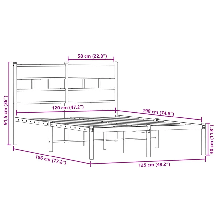 Cadre de lit en métal sans matelas chêne sonoma 120x190 cm - 9