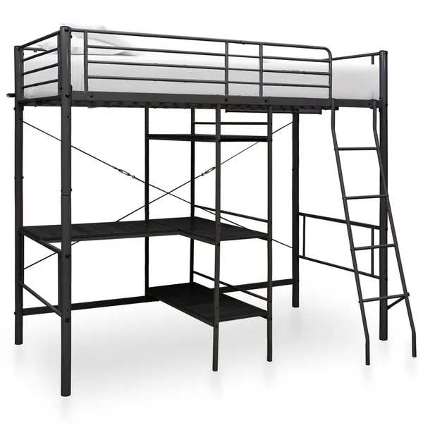 Lit superposé avec table sans matelas noir métal 90x200 cm