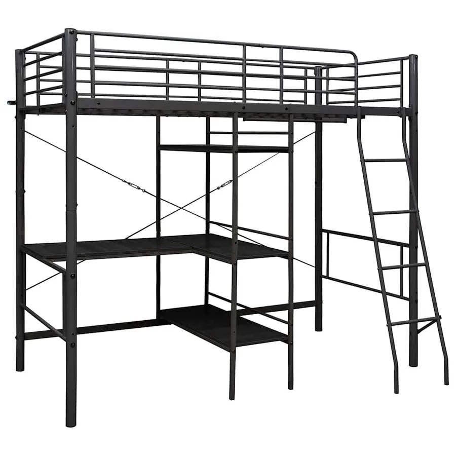 Lit superposé avec table sans matelas noir métal 90x200 cm - 2