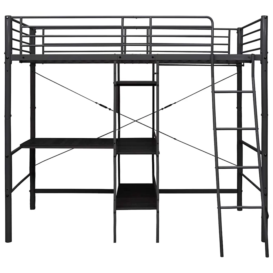 Lit superposé avec table sans matelas noir métal 90x200 cm - 3