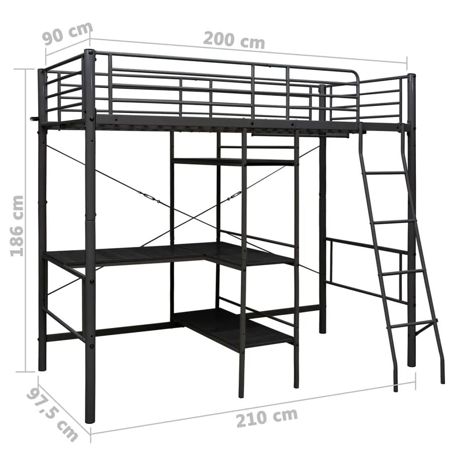 Lit superposé avec table sans matelas noir métal 90x200 cm - 7
