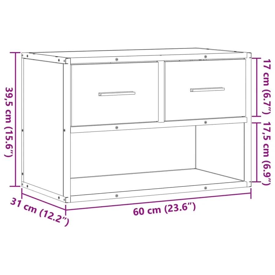 Meuble TV sonoma gris 60x31x39,5 cm bois d'ingénierie et métal - 11