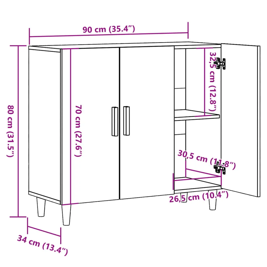 Buffet vieux bois 90x34x80 cm bois d'ingénierie - 11