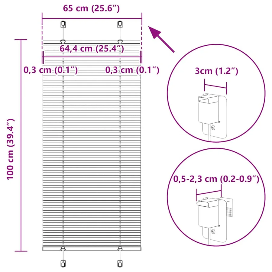 Store plissé rouge bordeaux 65x100 cm largeur du tissu 64,4 cm - 14