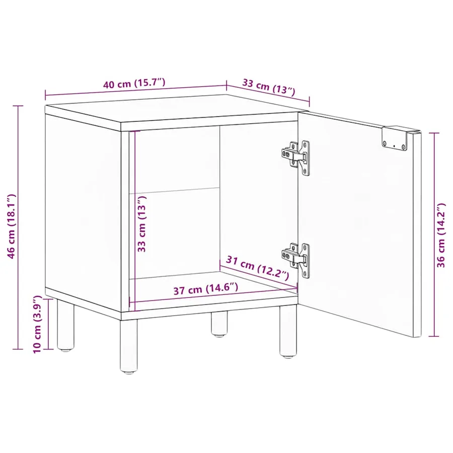 Tables de chevet 2 pcs noir 40x33x46 cm bois de manguier solide - 11