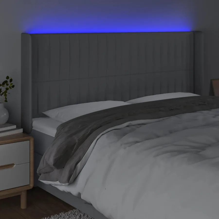 Tête de lit à LED Gris clair 203x16x118/128 cm Tissu - 4