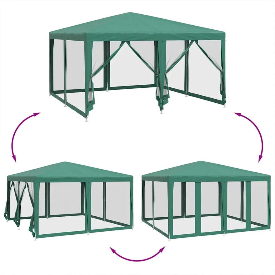 Tente de fête avec 8 parois latérales en maille vert 4x4 m PEHD - 6