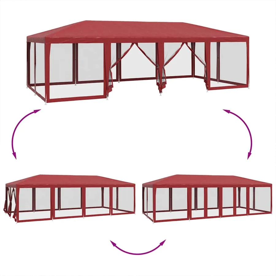 Tente de fête avec 12parois latérales en maille rouge 8x4m PEHD - 6