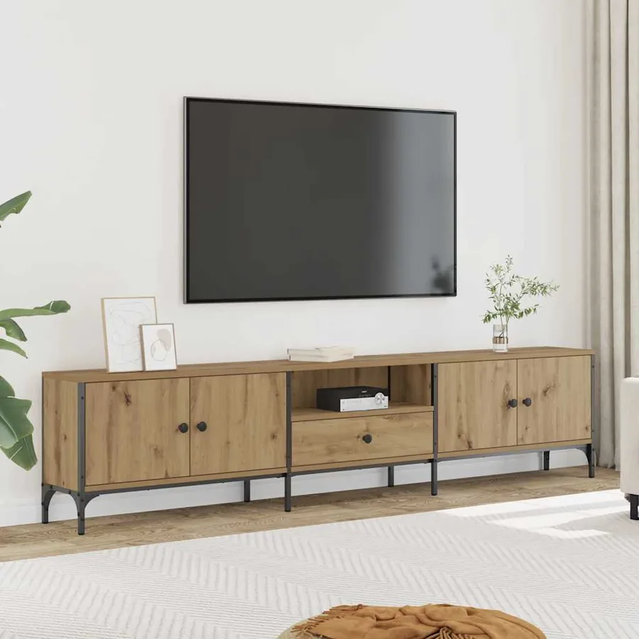 Meuble TV à tiroir chêne artisanal 200x25x44 cm bois ingénierie
