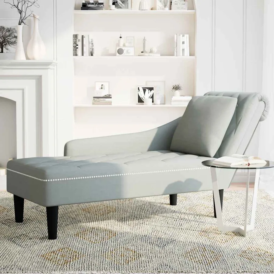 Fauteuil long et coussin et accoudoir droit gris clair velours - 3