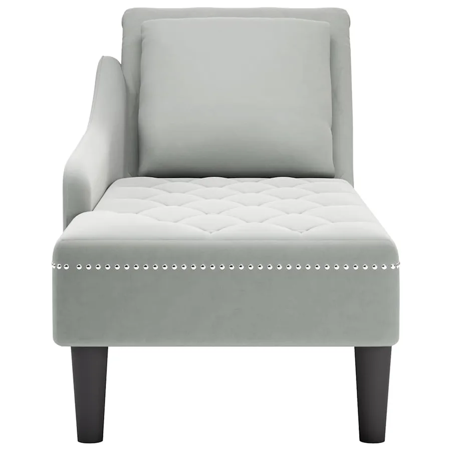 Fauteuil long et coussin et accoudoir droit gris clair velours - 4