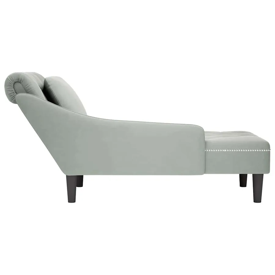 Fauteuil long et coussin et accoudoir droit gris clair velours - 5