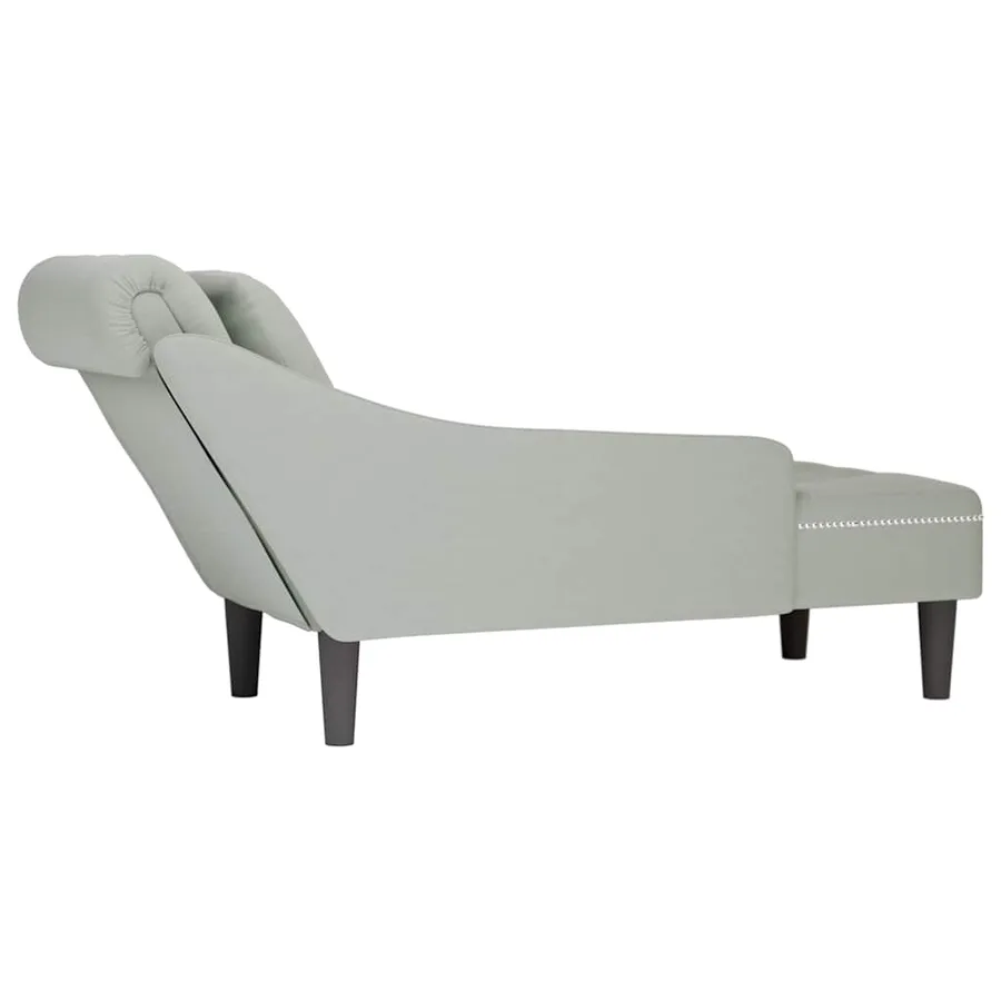 Fauteuil long et coussin et accoudoir droit gris clair velours - 6