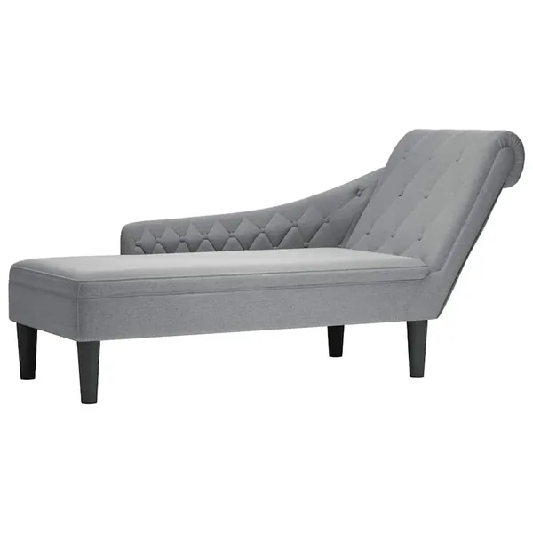 Fauteuil long avec coussin et accoudoir droit gris clair tissu
