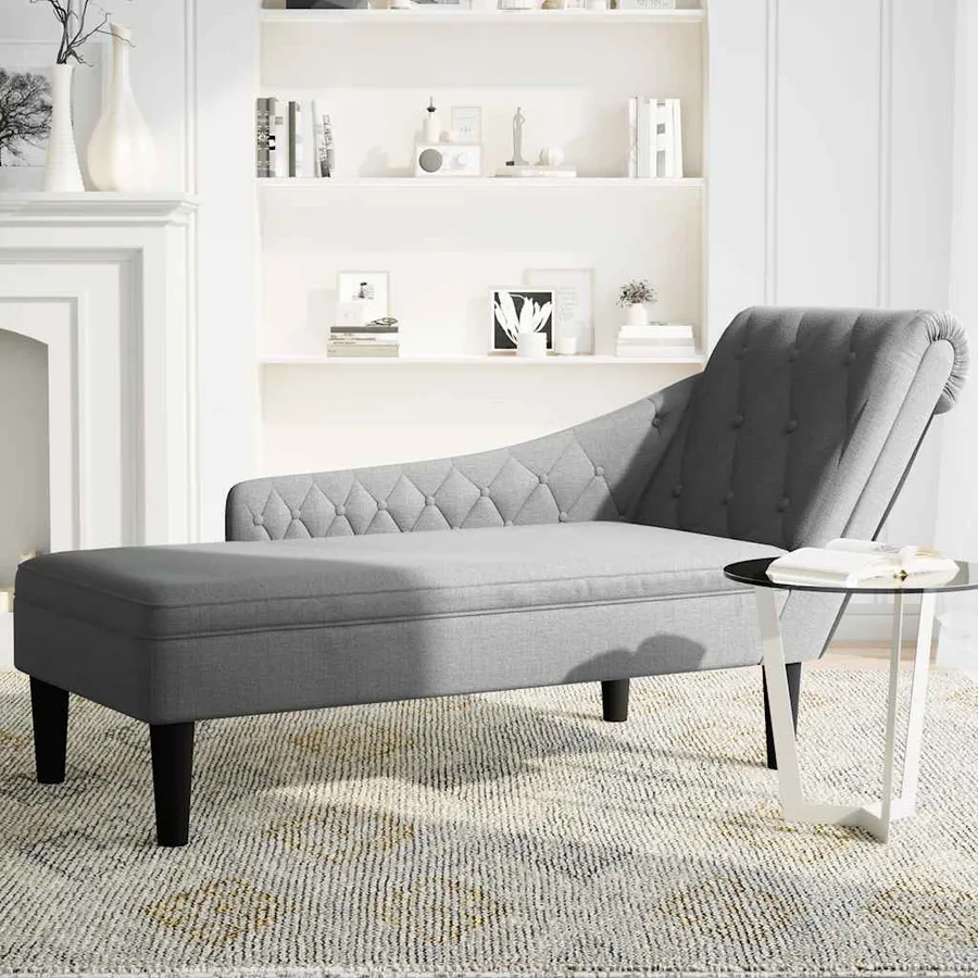 Fauteuil long avec coussin et accoudoir droit gris clair tissu - 3