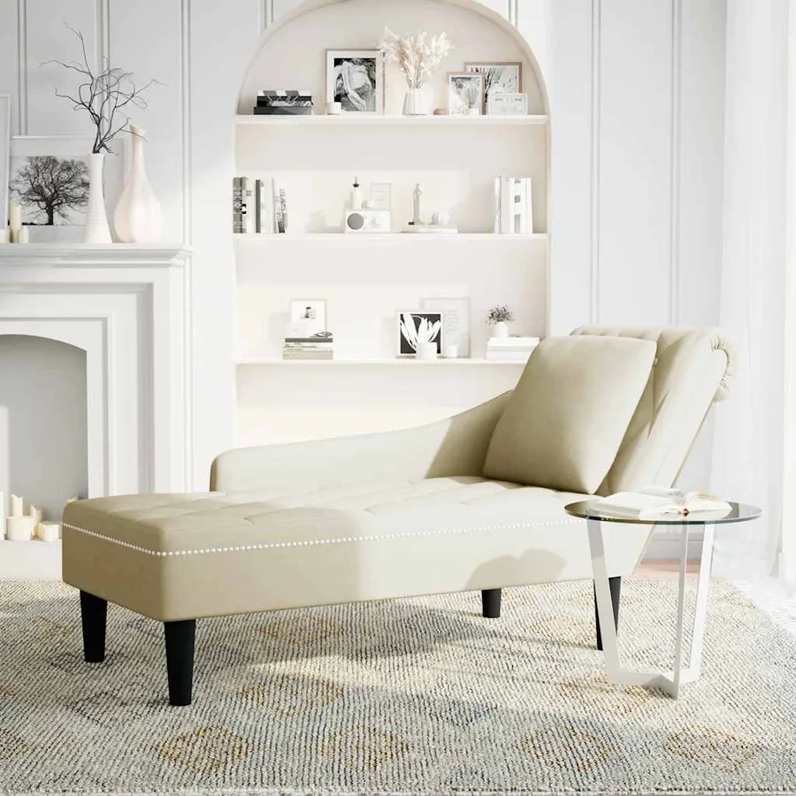Fauteuil long avec coussin et accoudoir droit crème velours - 2