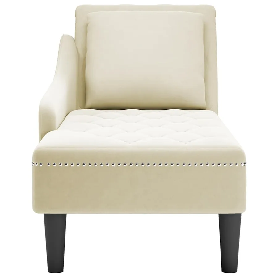 Fauteuil long avec coussin et accoudoir droit crème velours - 4