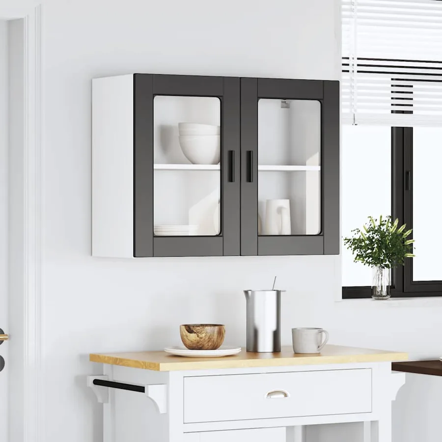 Armoire murale de cuisine avec porte en verre Porto noir - 4