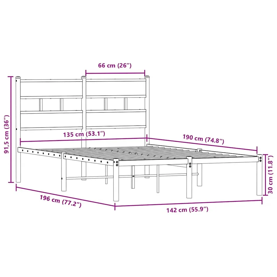 Cadre de lit en métal sans matelas chêne sonoma 135x190 cm - 9