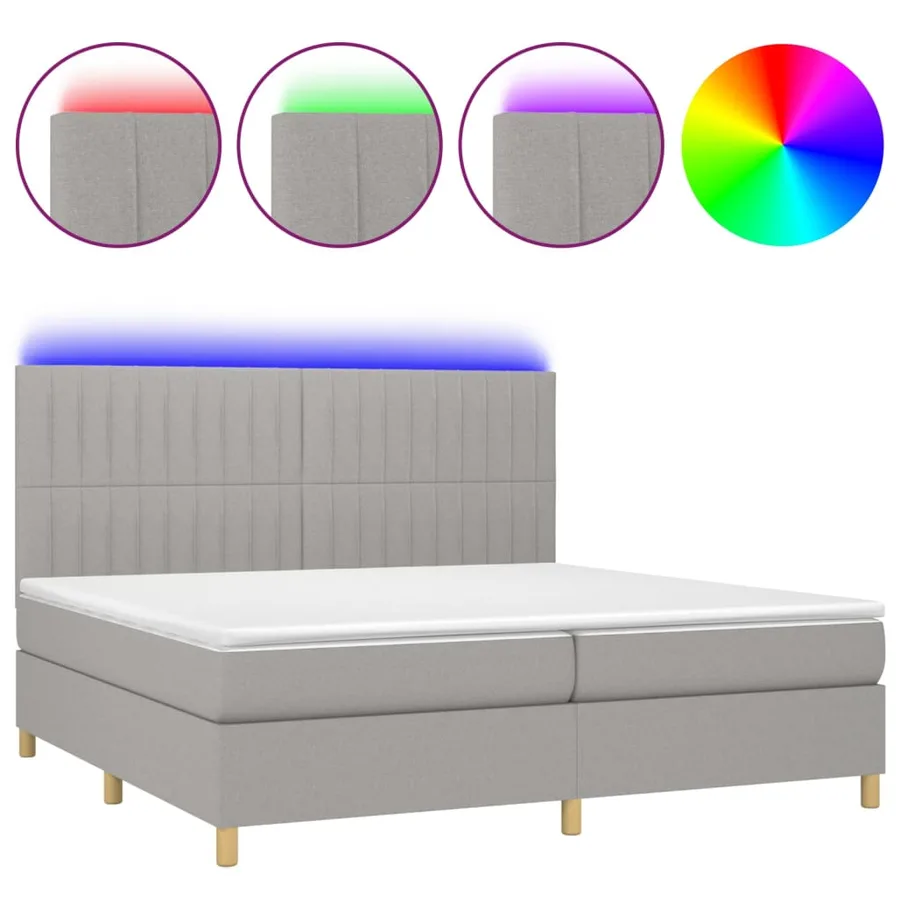 Sommier à lattes de lit matelas et LED Gris clair 200x200 cm - 2