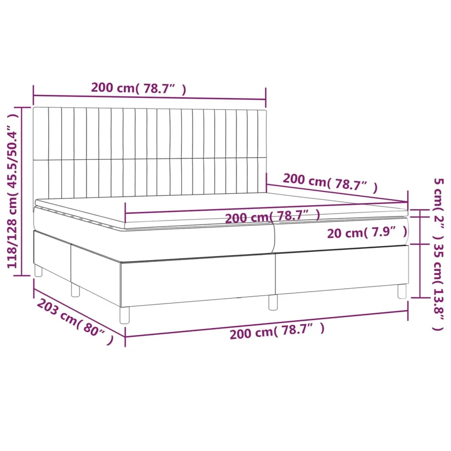 Sommier à lattes de lit matelas et LED Gris clair 200x200 cm - 8