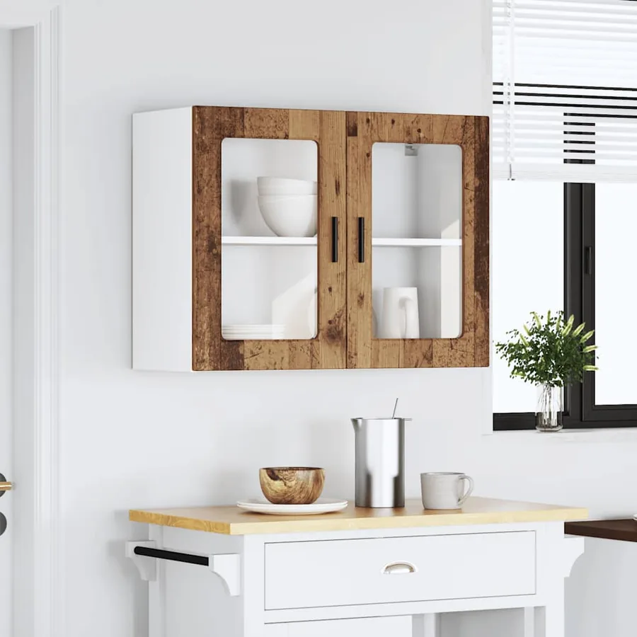 Armoire murale de cuisine avec porte en verre Porto vieux bois - 3