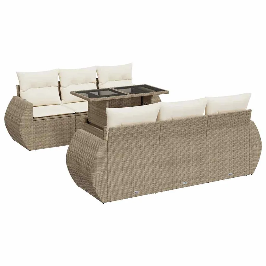 Salon de jardin avec coussins 7 pcs beige résine tressée - 2