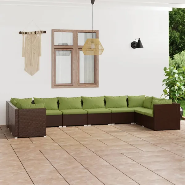 Salon de jardin 10 pcs avec coussins Résine tressée Marron
