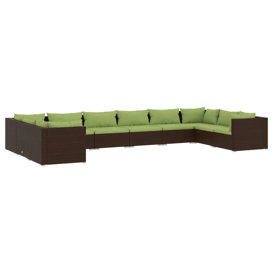Salon de jardin 10 pcs avec coussins Résine tressée Marron - 2