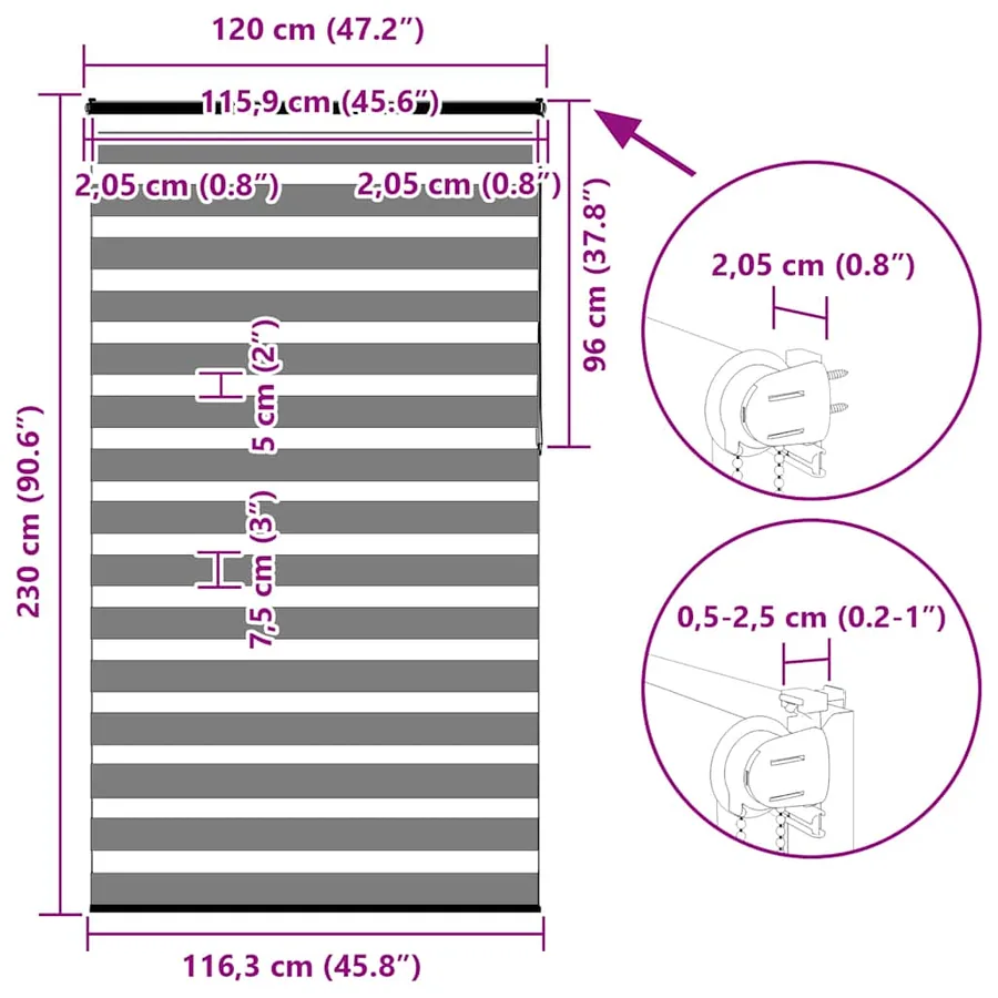 Store zèbre blanc 120x230 cm largeur du tissu 115,9cm polyester - 16