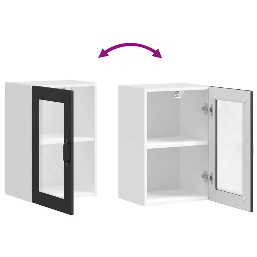 Armoire murale de cuisine avec porte en verre Porto noir - 10