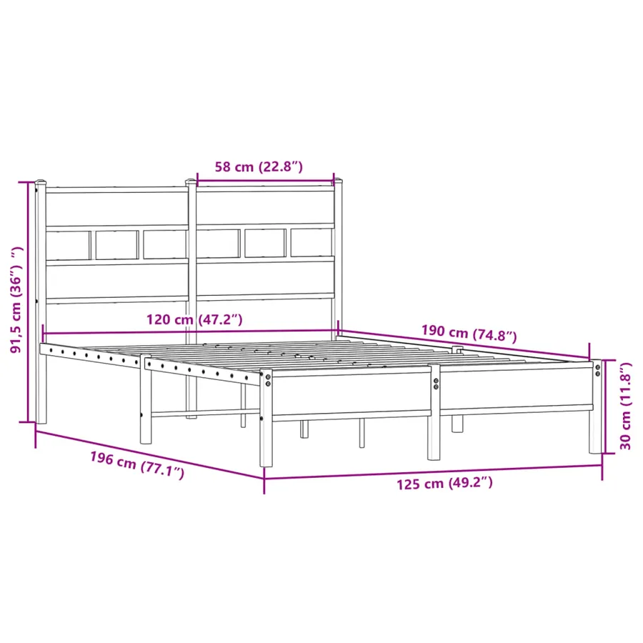 Cadre de lit sans matelas chêne sonoma 120x190 cm - 9