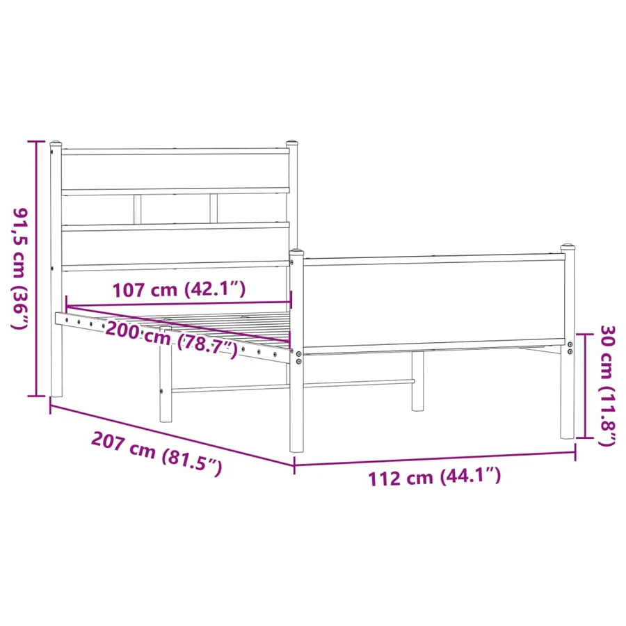 Cadre de lit sans matelas chêne marron 107x203 cm - 9
