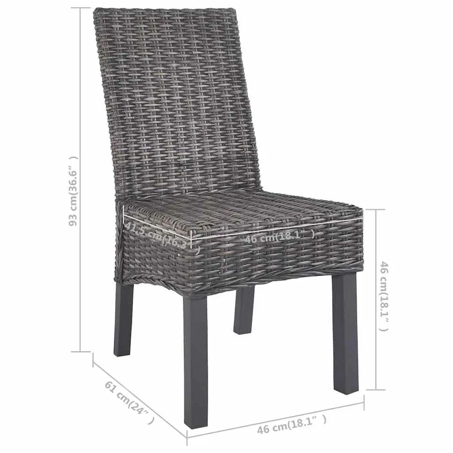 Chaises à manger lot de 2 marron rotin kubu et bois d'acajou - 8
