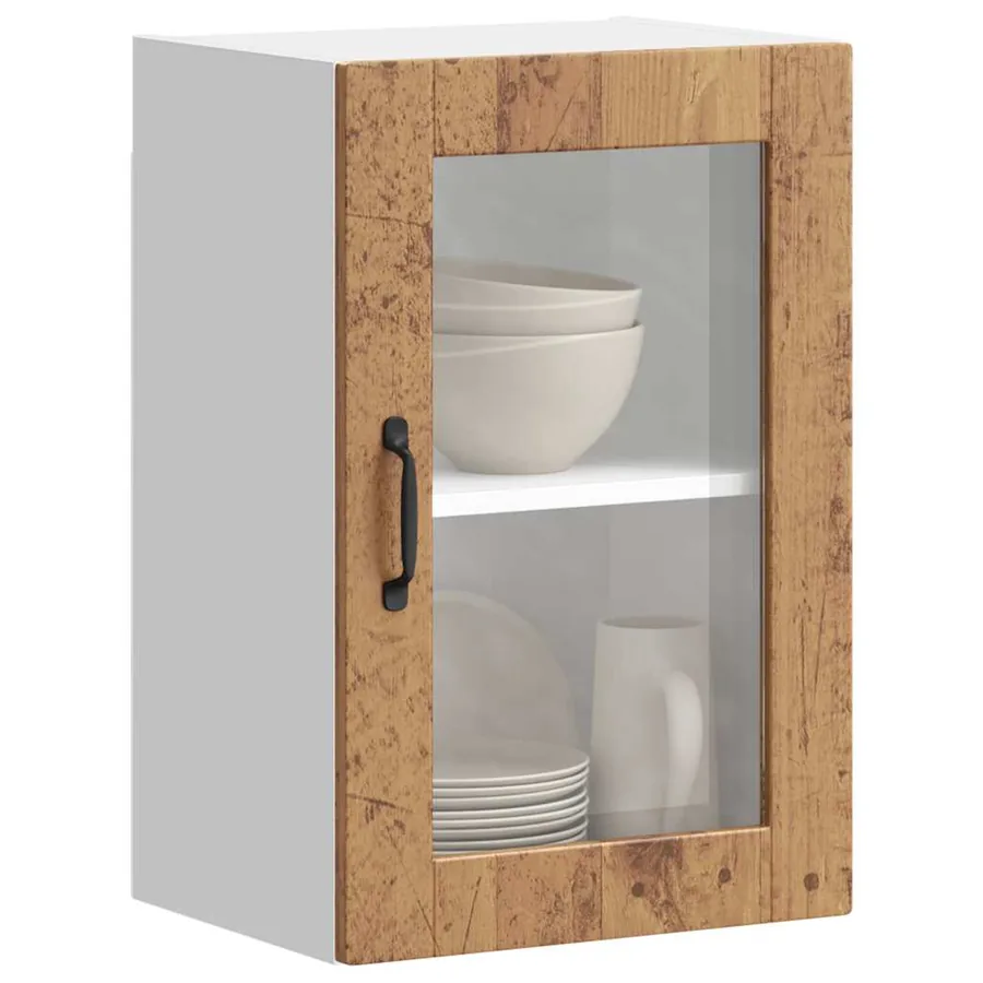 Armoire murale de cuisine avec porte en verre Porto vieux bois