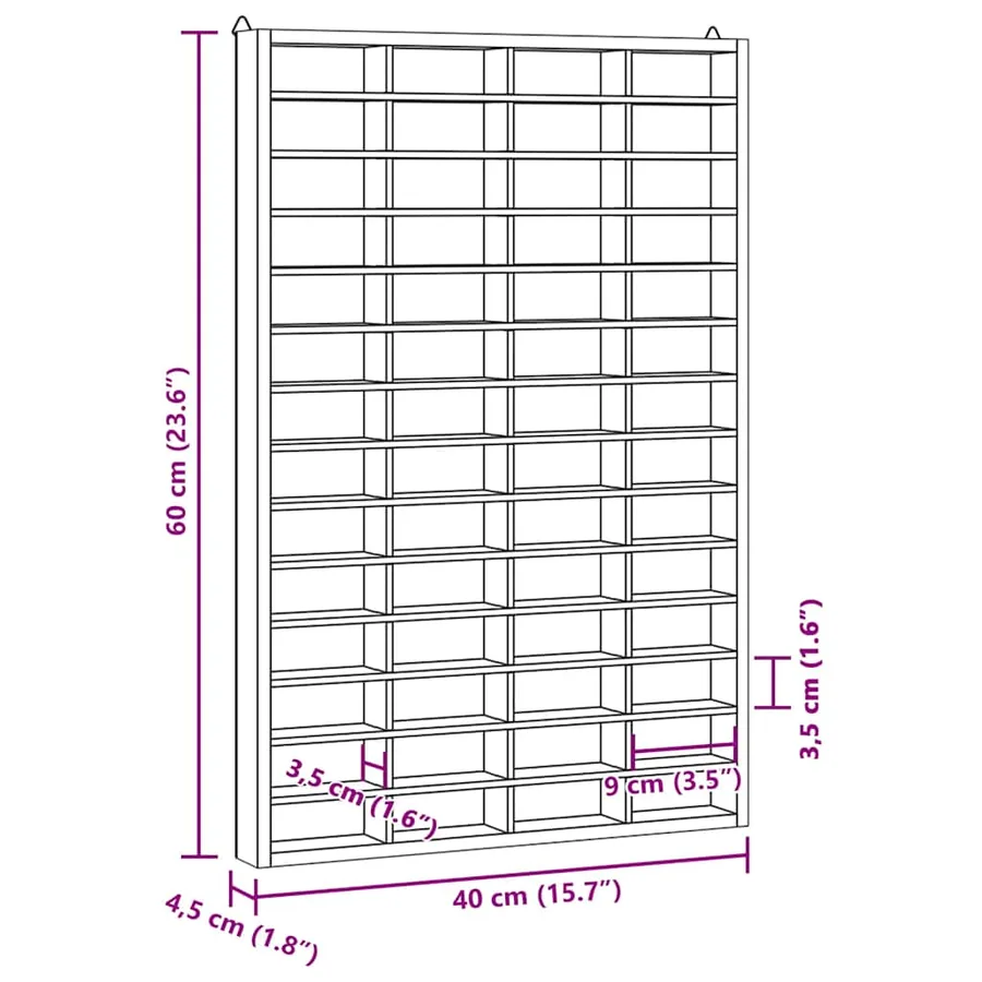 Vitrine de collection en bois avec 56 compartiments 40 x 4,5 x 60 cm - 9