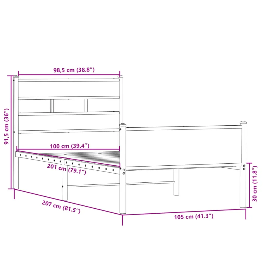 Cadre de lit sans matelas chêne sonoma 100x200 cm - 9