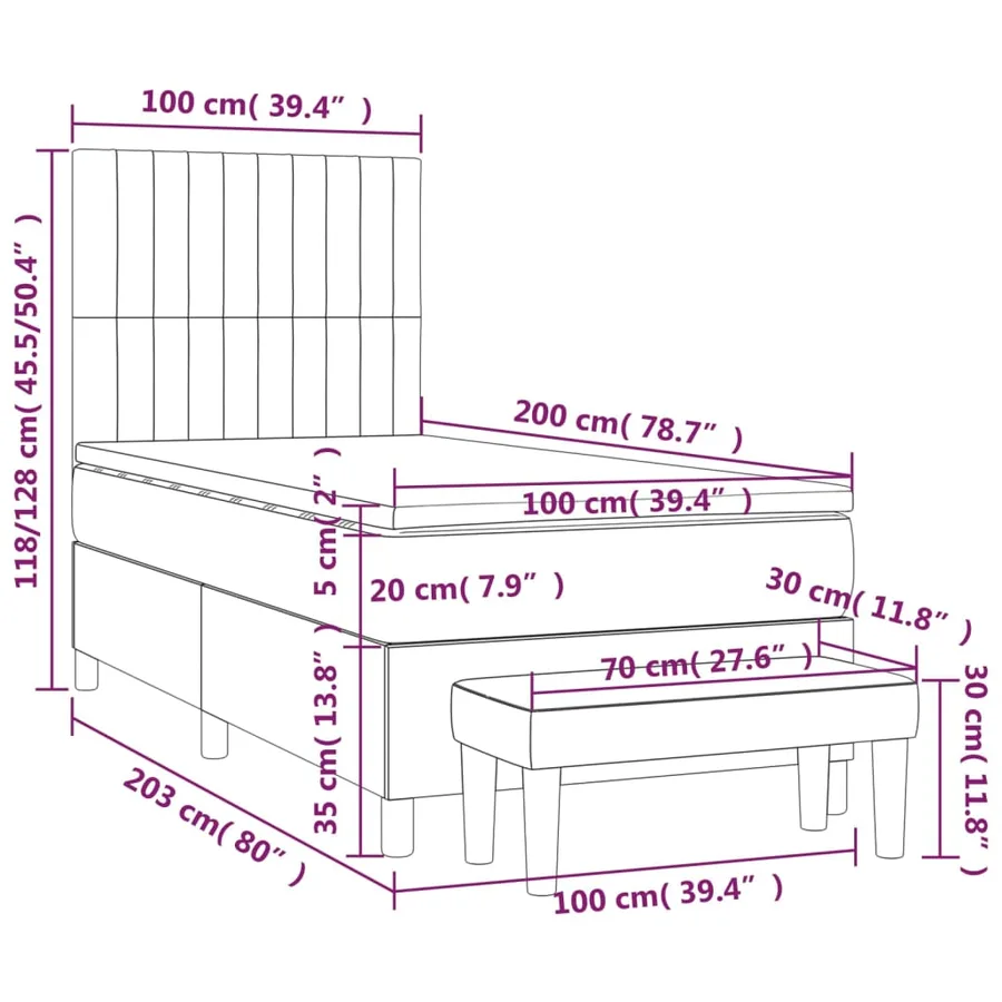 Sommier à lattes de lit avec matelas Gris clair 100x200cm Tissu - 8