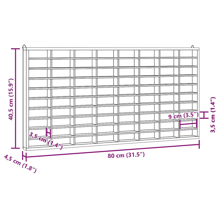 Vitrine de collection en bois avec 80 compartiments 80 x 4,5 x 40,5 cm - 9