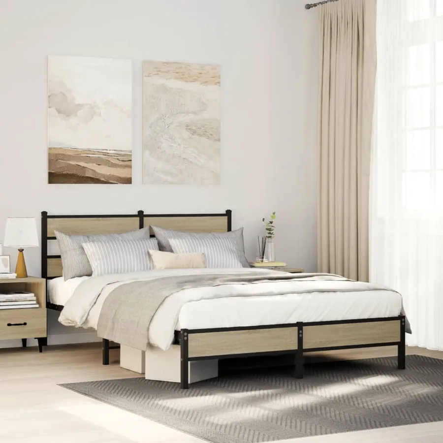 Cadre de lit sans matelas chêne sonoma 137x190 cm