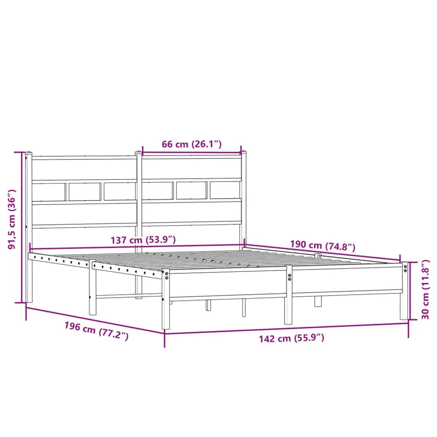 Cadre de lit sans matelas chêne sonoma 137x190 cm - 9