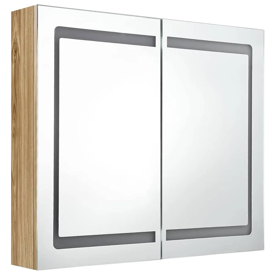Armoire de salle de bain à miroir LED Chêne 80x12x68 cm - 3