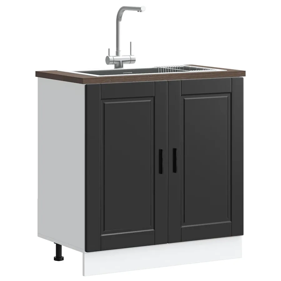 Meuble bas pour évier Porto noir 80x46x81,5 cm bois ingénierie