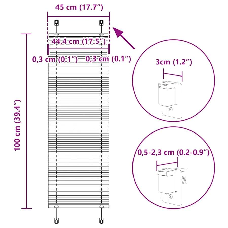 Store plissé crème 45x100 cm largeur du tissu 44,4 cm polyester - 14