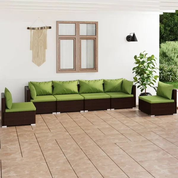 Salon de jardin 6 pcs avec coussins Résine tressée Marron