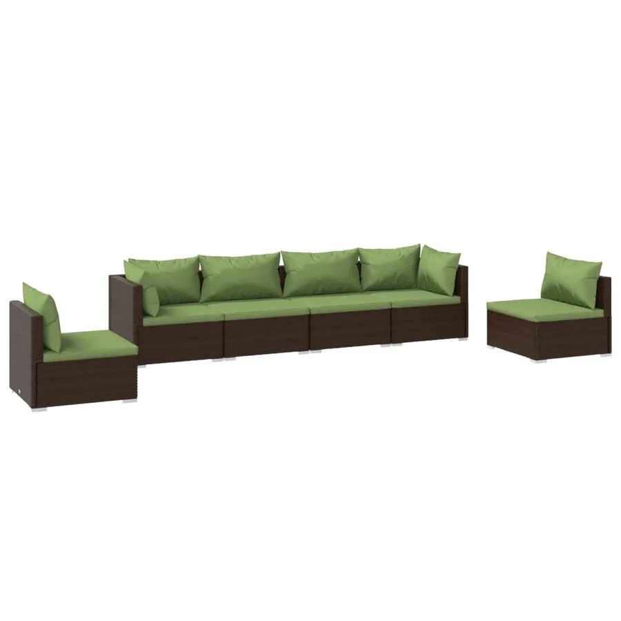 Salon de jardin 6 pcs avec coussins Résine tressée Marron - 2