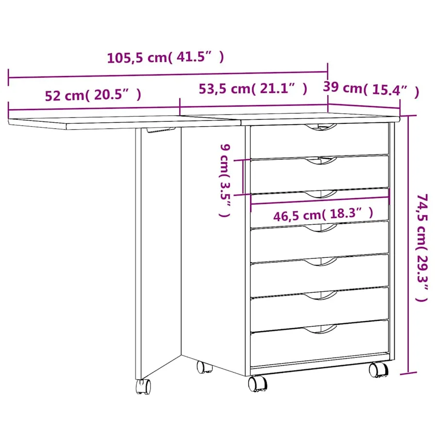 Armoire roulante avec bureau MOSS marron miel bois de pin - 10