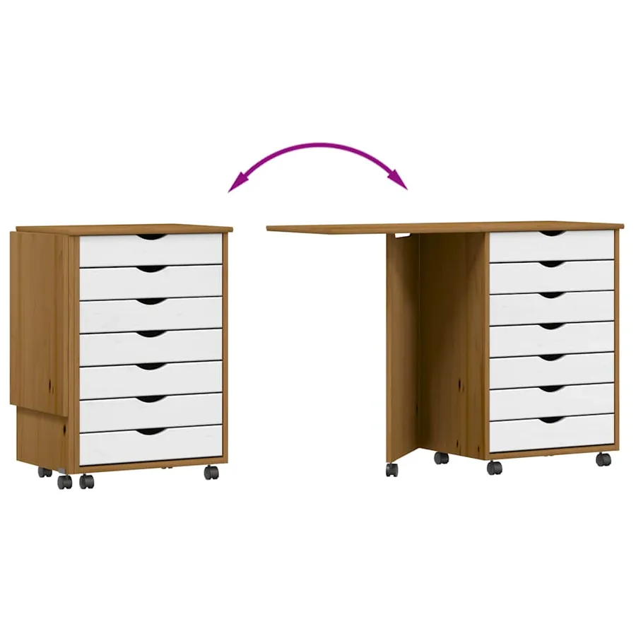 Armoire roulante avec bureau MOSS marron miel bois de pin - 7