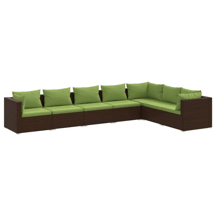 Salon de jardin 7 pcs avec coussins Résine tressée Marron - 2