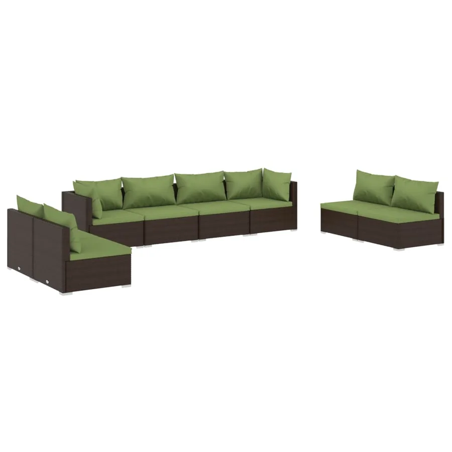 Salon de jardin 8 pcs avec coussins résine tressée marron - 2